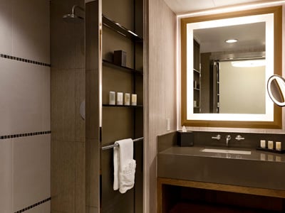 Momentum Lighted Mirror and Makeup Mirror by Electric Mirror at the Chumash Hotel