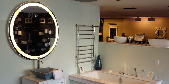 Eternity Lighted Mirror at Best Plumbing Showroom in Seattle.