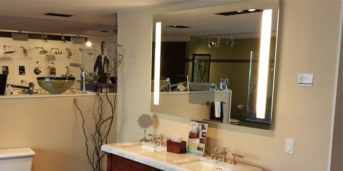 Fusion Lighted Mirror at Best Plumbing Showroom in Seattle.