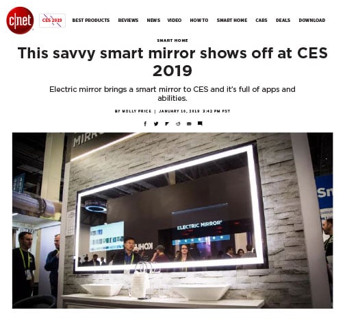 CNet's article about Electric Mirror's Savvy Home smart mirror at the CES show