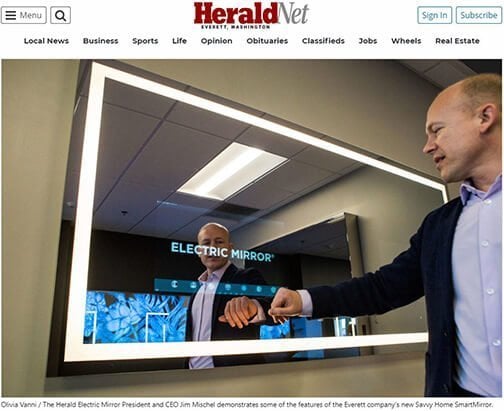 Everett's Herald Net newspaper showcases Electric Mirror's Savvy Home smart mirror for home consumers